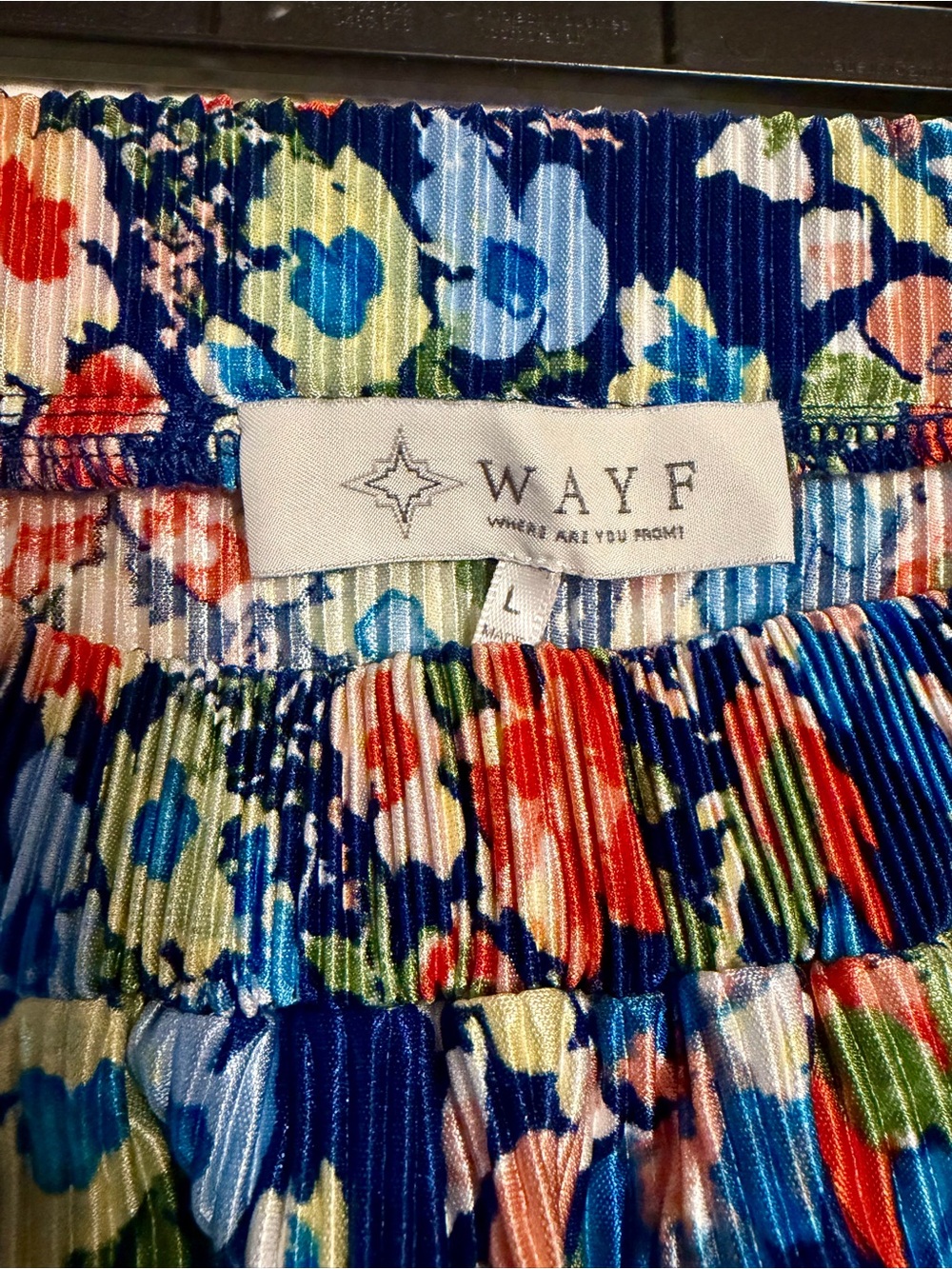 4/$25 Wayf Navy Blue Floral Pleated Skirt with Red and Green Accents